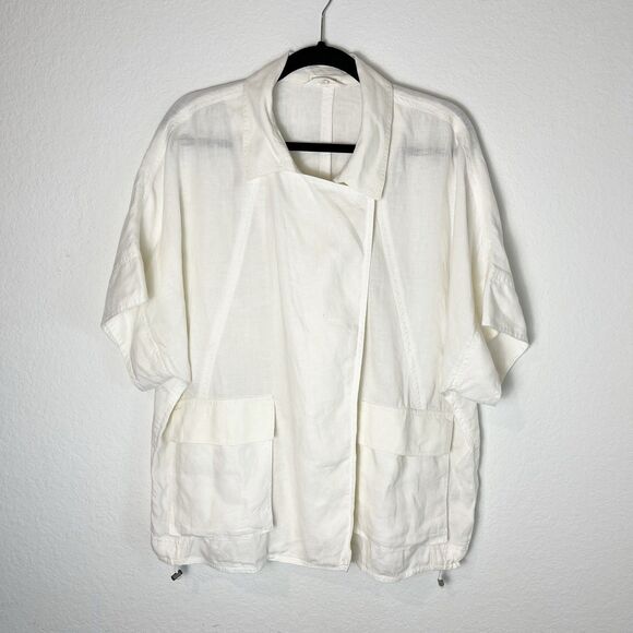 Eileen Fisher White Organic Linen Jacket Snaps Medium Oversized Lagenlook - Picture 1 of 10